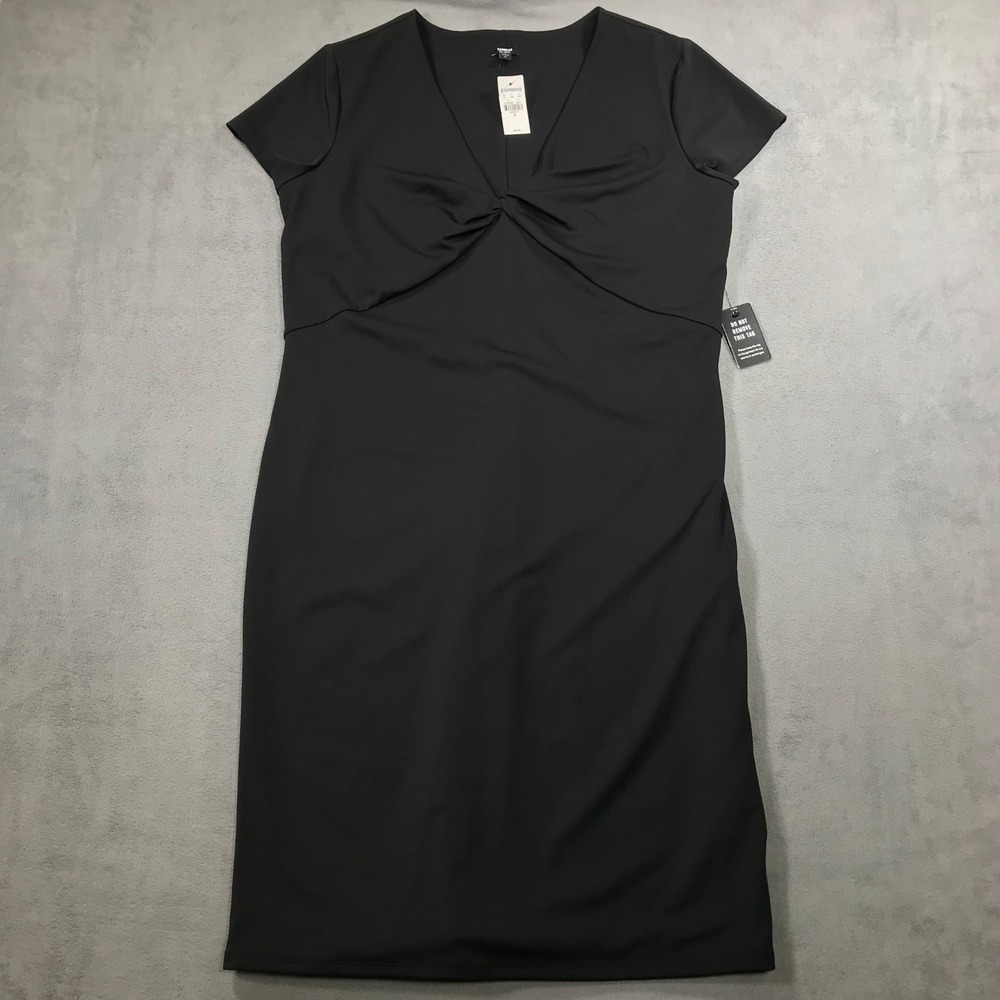 Express Body Contour Dress Womens XL Black New Sheath Twist Front V-Neck